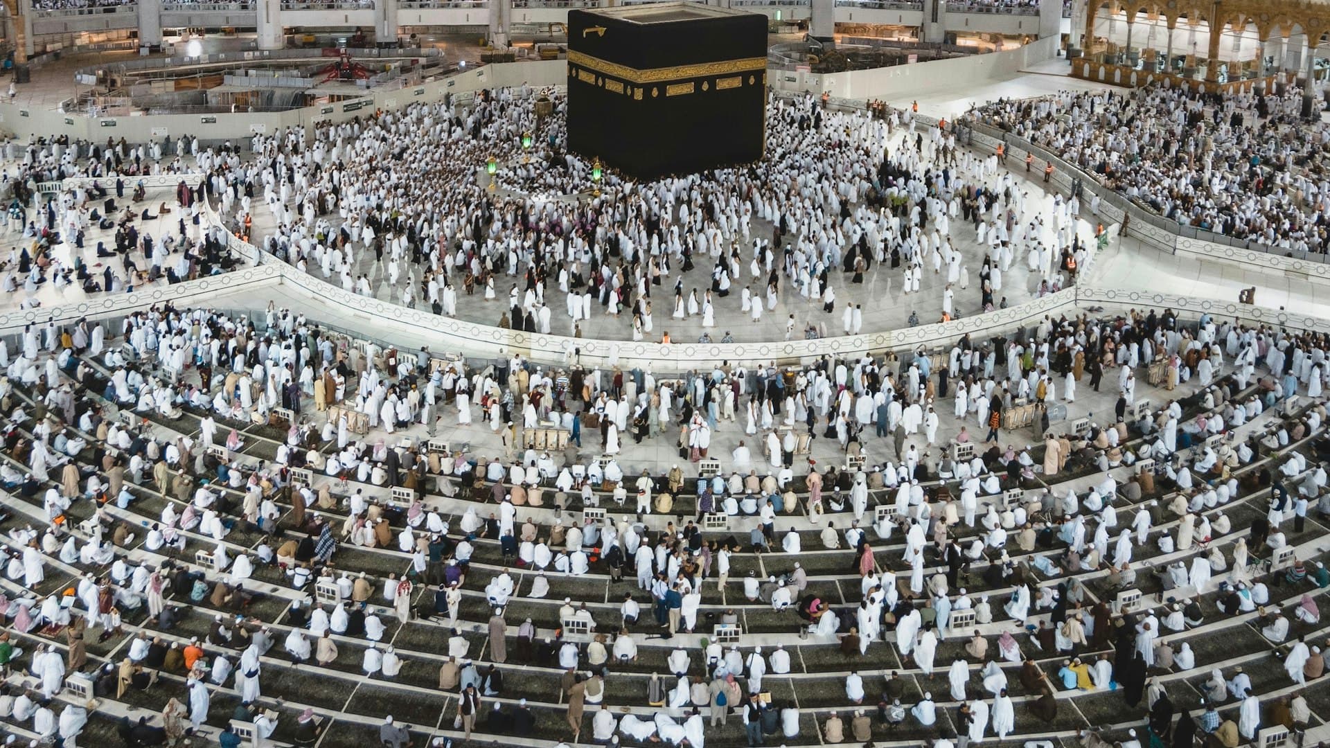 Pilgrims performing Tawaf around the Kaaba at Masjid al-Haram